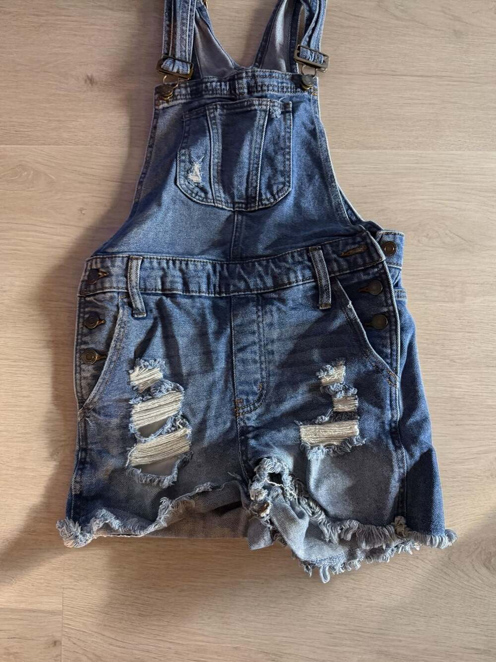SO Vintage Stretch Mom Short Overall Distressed Denim Size S